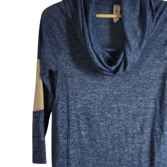 Lara Fashion Tunic Top Blue Small Medium Elbow Patches Long Sleeve Cowl Neck - Picture 3 of 8